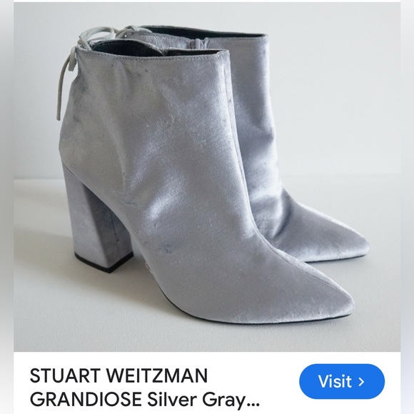Stuart Weitzman Grandiose Silver Gray Heeled Boots 5